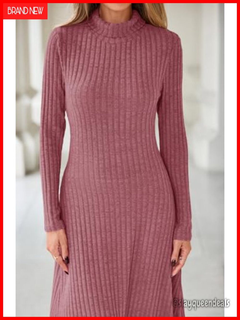 MITILLY Women's Ribbed Knit Long Sleeve Maxi Dress Turtle Neck Bodycon - Picture 2 of 6